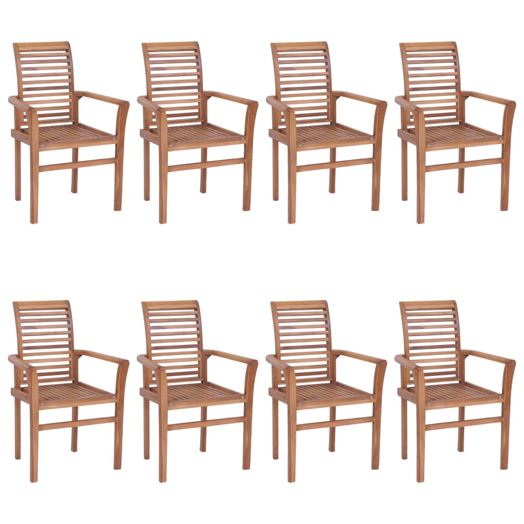 vidaXL Cadeiras de jantar 8 pcs c/ almofadões branco nata teca maciça