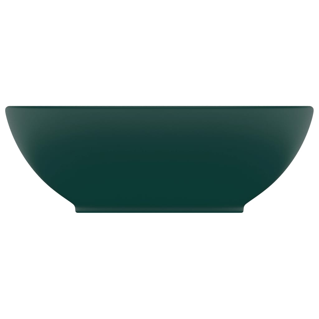 vidaXL Lavatório luxuoso oval 40x33cm cerâmica verde-escuro mate
