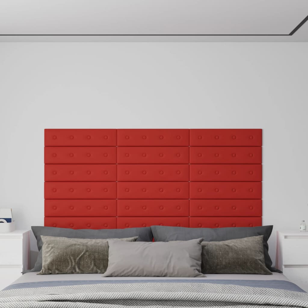 vidaXL Painel parede 12 pcs 60x15 cm couro art. 1,08 m² vermelho tinto