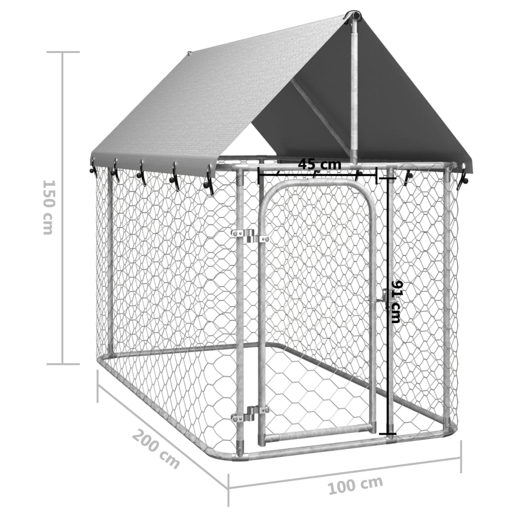 vidaXL Canil de exterior com telhado 200x100x150 cm