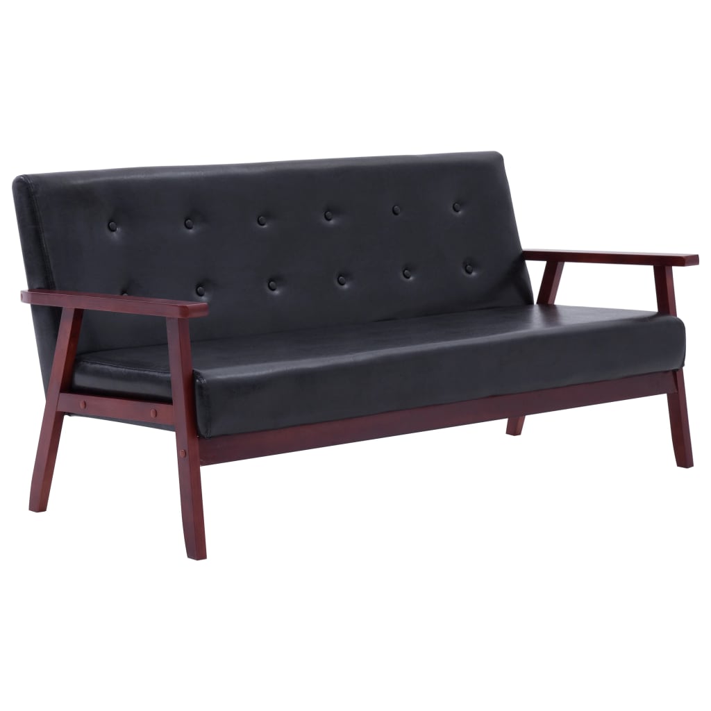 vidaXL Conjunto de sofás 3 pcs couro artificial preto