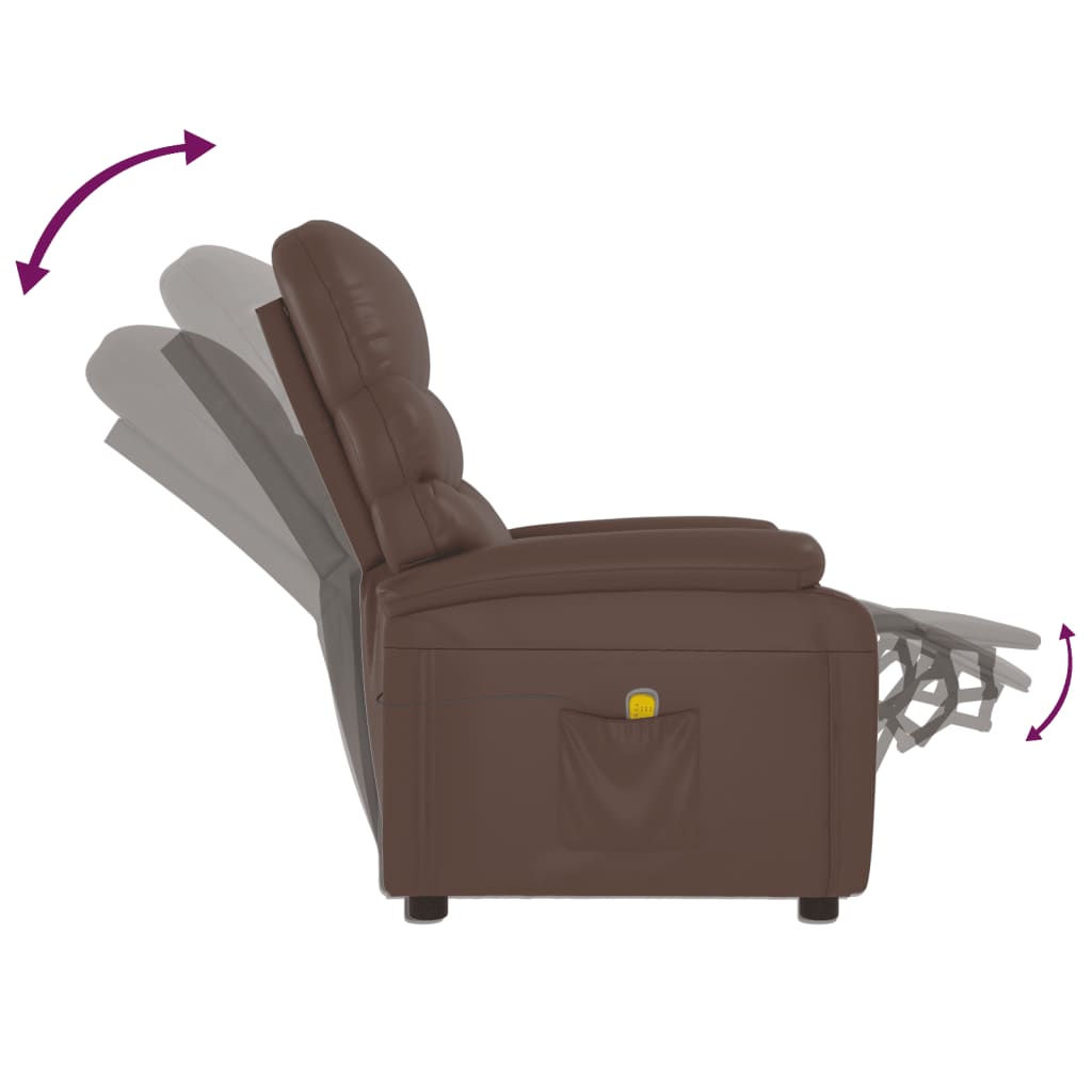 vidaXL Cadeira de massagens couro artificial castanho