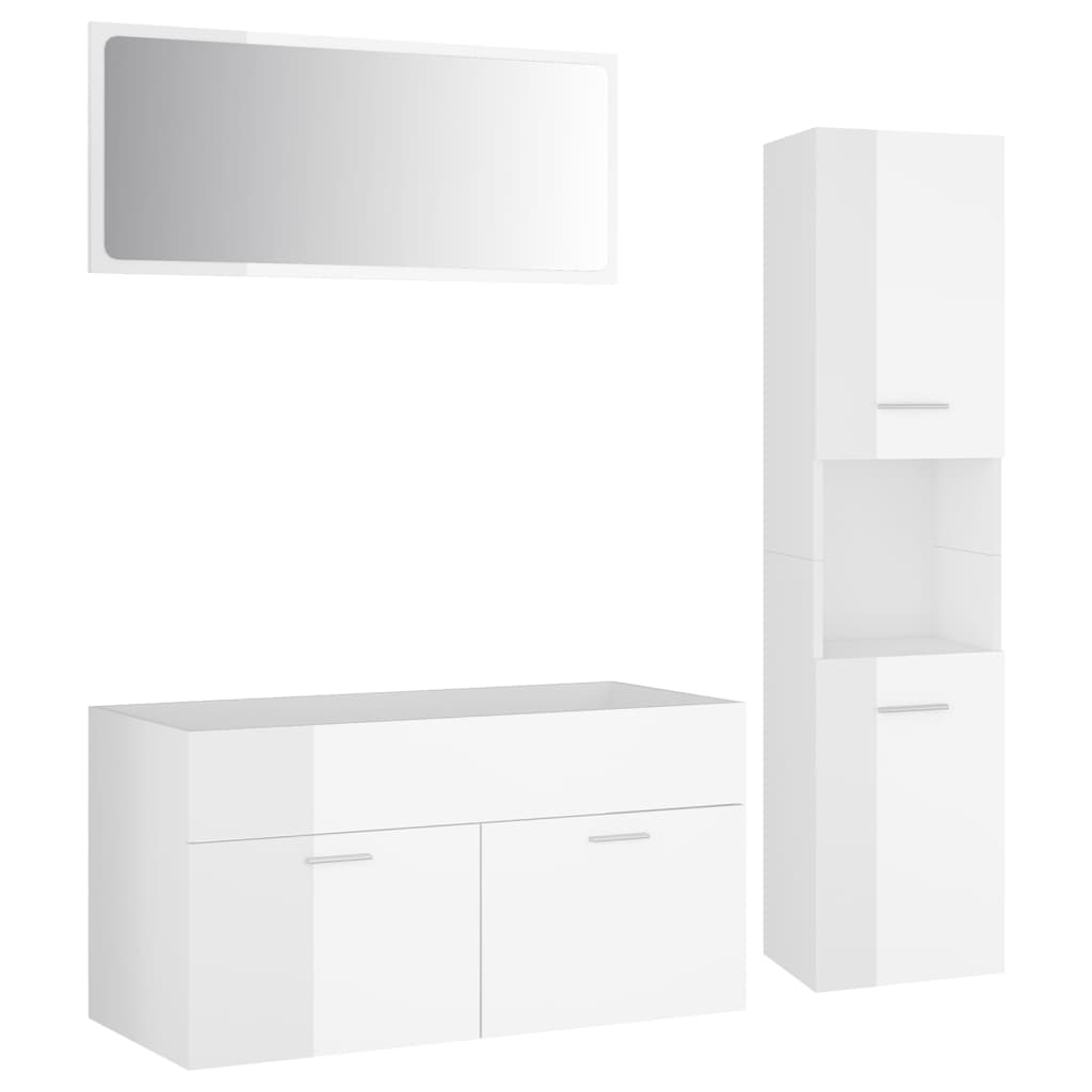 vidaXL Conj. de móveis casa banho madeira processada branco brilhante