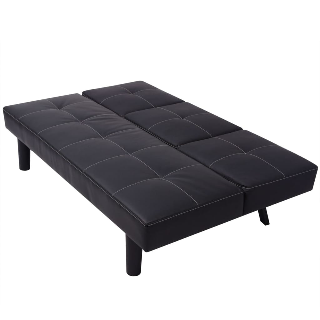 vidaXL Sofá-cama com mesa suspensa, couro artificial, preto