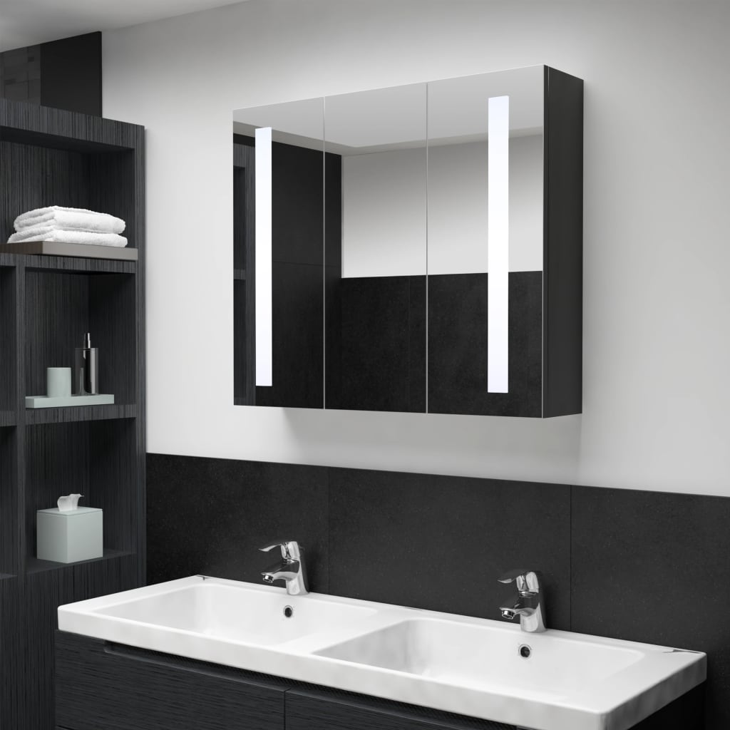 vidaXL Armário espelhado para casa de banho com LED 89x14x62 cm