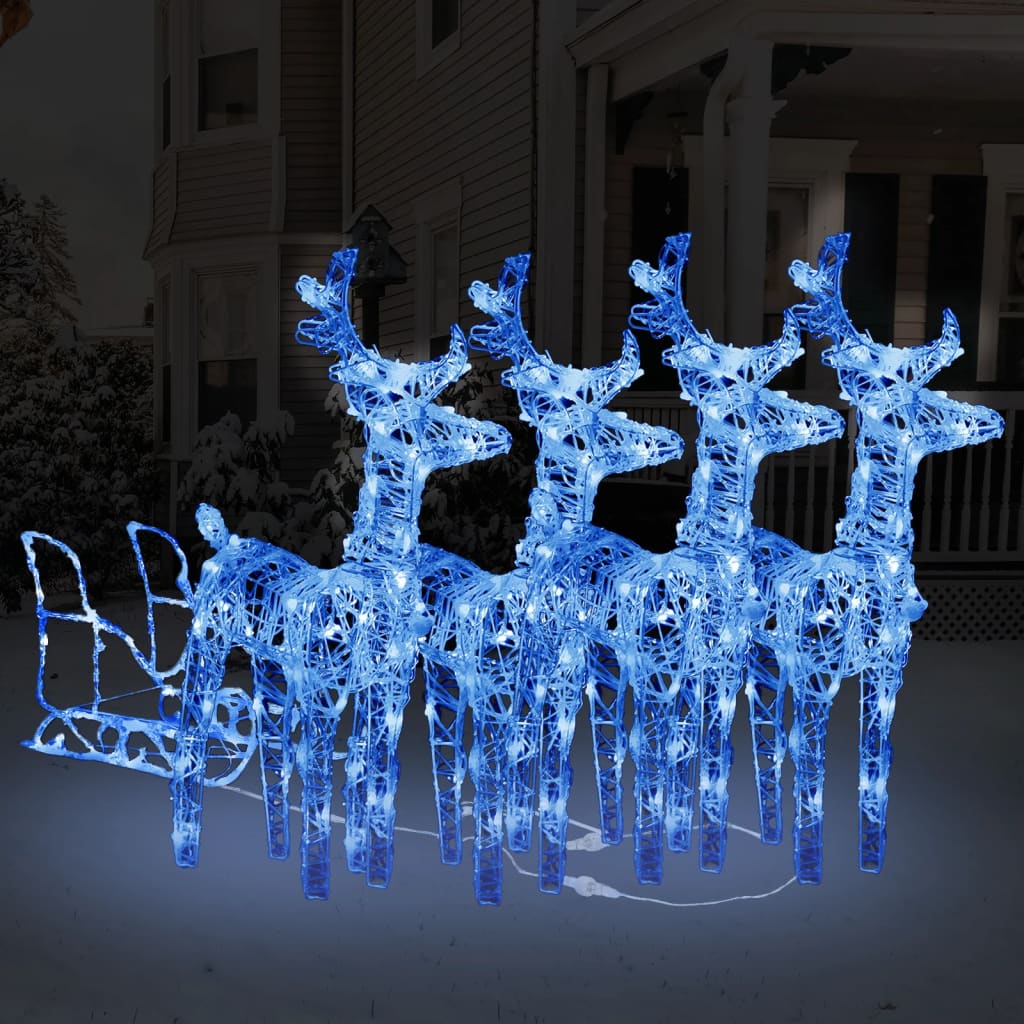vidaXL Decoração de Natal renas/trenó 240 luzes LED acrílico