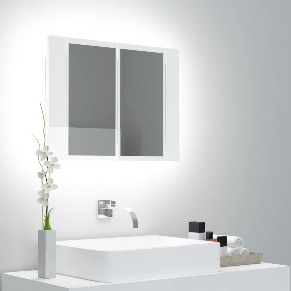 vidaXL Armário espelhado casa de banho LED acrílico branco brilhante