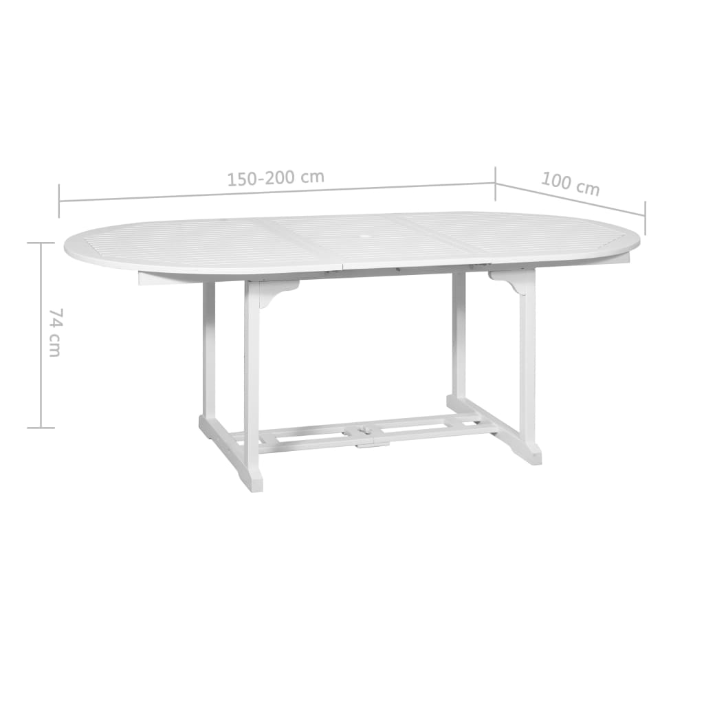 vidaXL Conjunto jantar de ext. c/ mesa extensível 7 pcs madeira branco