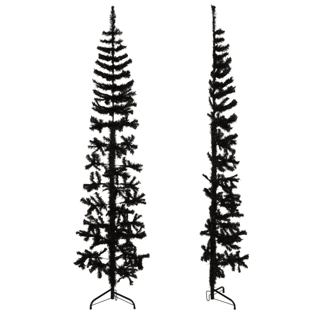 vidaXL Meia árvore de Natal fina com suporte 210 cm preto