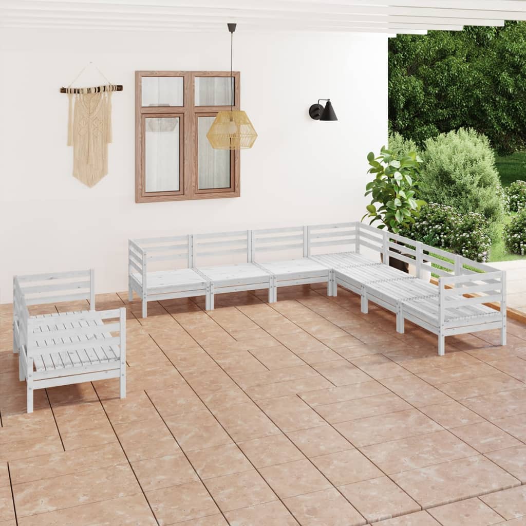 vidaXL 9 pcs conjunto lounge de jardim pinho maciço branco
