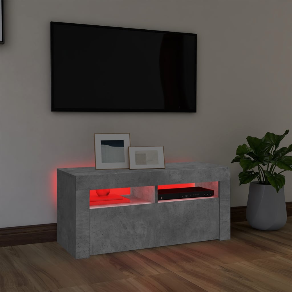 vidaXL Móvel de TV com luzes LED 90x35x40 cm cinzento cimento