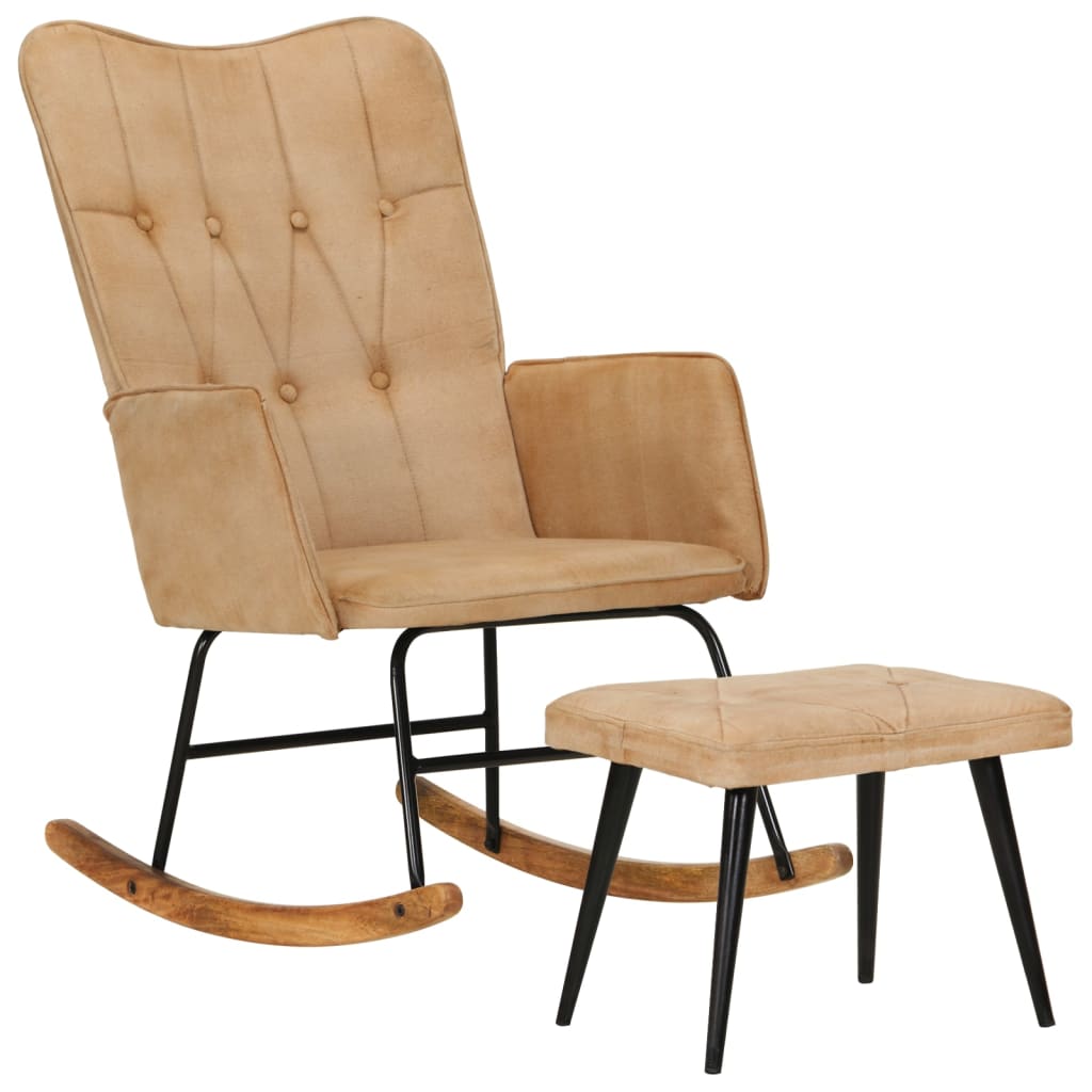 vidaXL Cadeira de baloiço com apoio de pés lona vintage cor creme