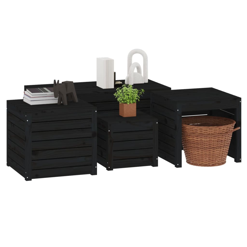 vidaXL 4 pcs conjunto caixas de jardim madeira de pinho maciça preto