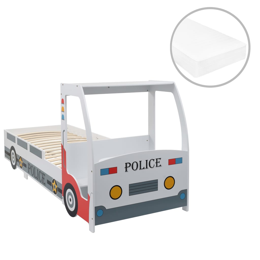 vidaXL Cama carro da policia infantil com colchão de 7 zonas 90x200 cm