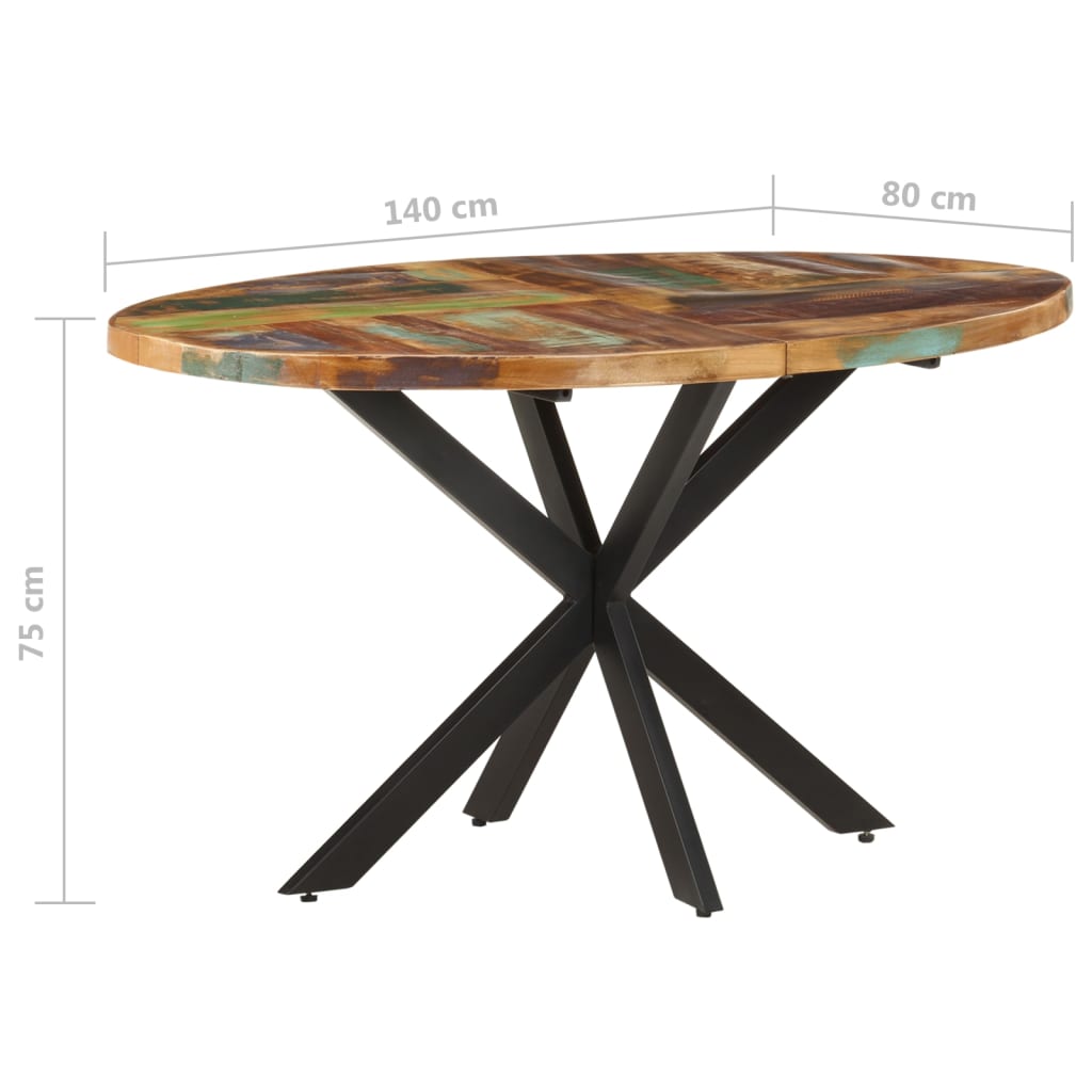 vidaXL Mesa de jantar 140x80x75 cm madeira recuperada maciça