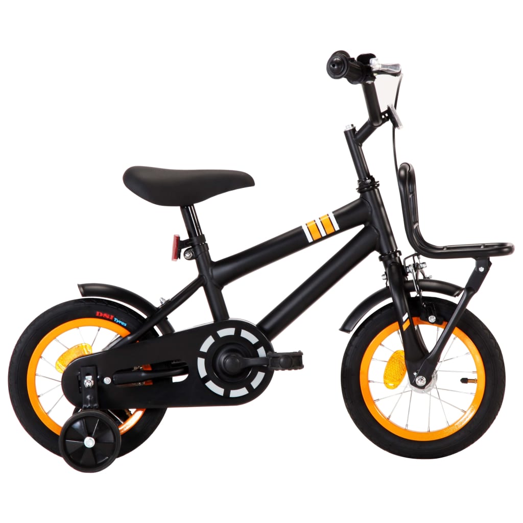 vidaXL Bicicleta criança c\ plataforma frontal roda 12" preto/laranja