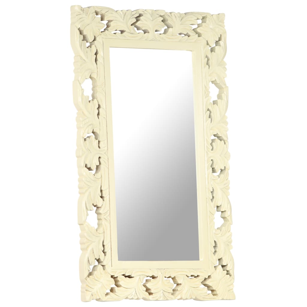 vidaXL Espelho esculpido à mão 80x50 cm mangueira maciça branco