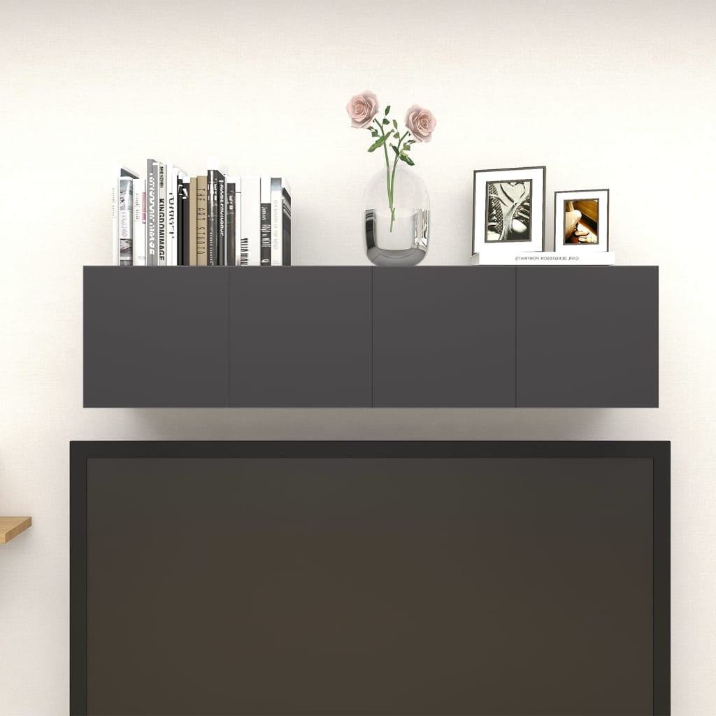 vidaXL Móvel de TV de parede 4 pcs 30,5x30x30 cm cinzento brilhante