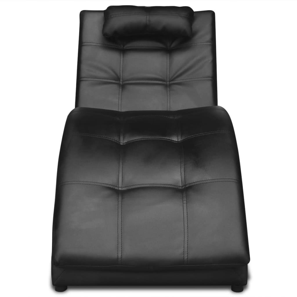 vidaXL Chaise longue com almofada couro artificial preto