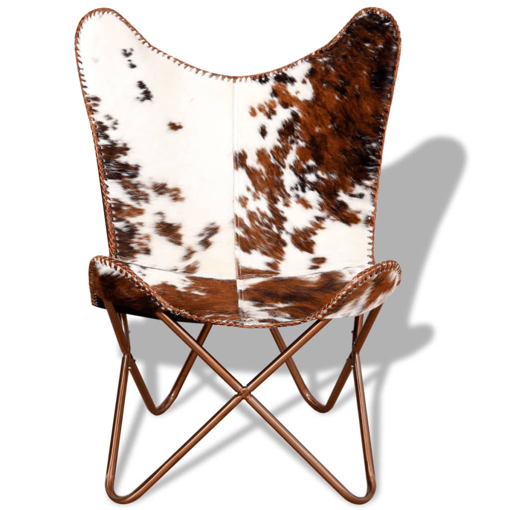 vidaXL Cadeira borboleta pele de vaca genuína castanho e branco