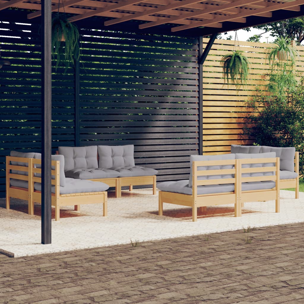 vidaXL 8 pcs conjunto lounge de jardim + almofadões cinza pinho