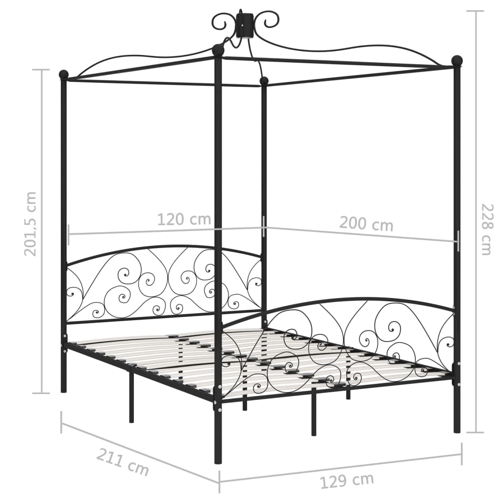 vidaXL Estrutura de cama com dossel 120x200 cm metal preto