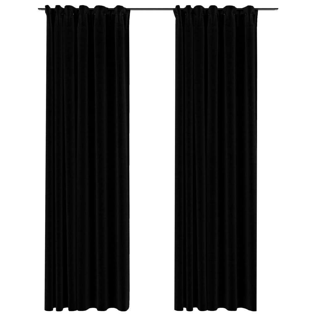 vidaXL Cortinas opacas aspeto linho com ganchos 2 pcs 140x225 cm preto