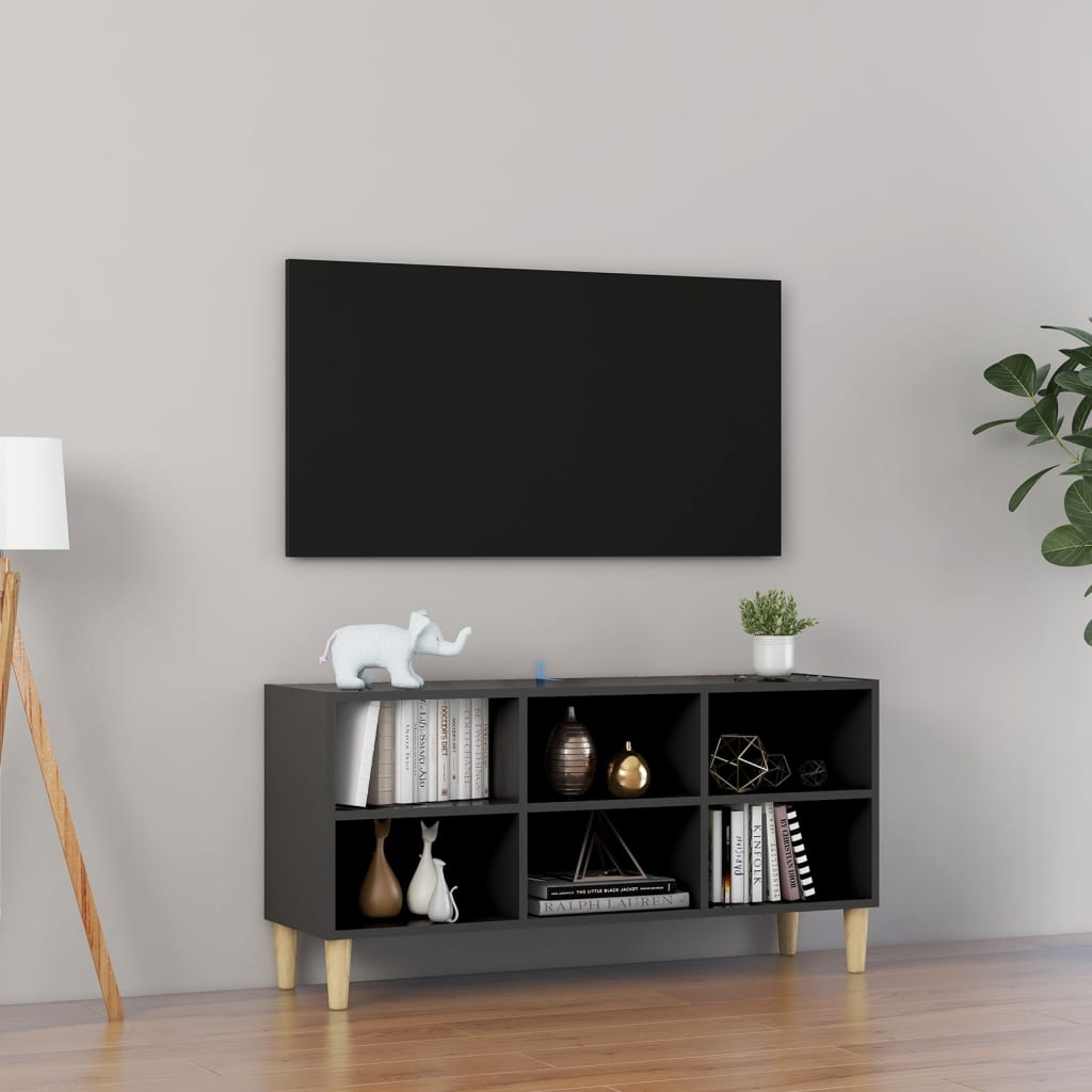 vidaXL Móvel de TV pernas de madeira maciça 103,5x30x50 cm cinzento