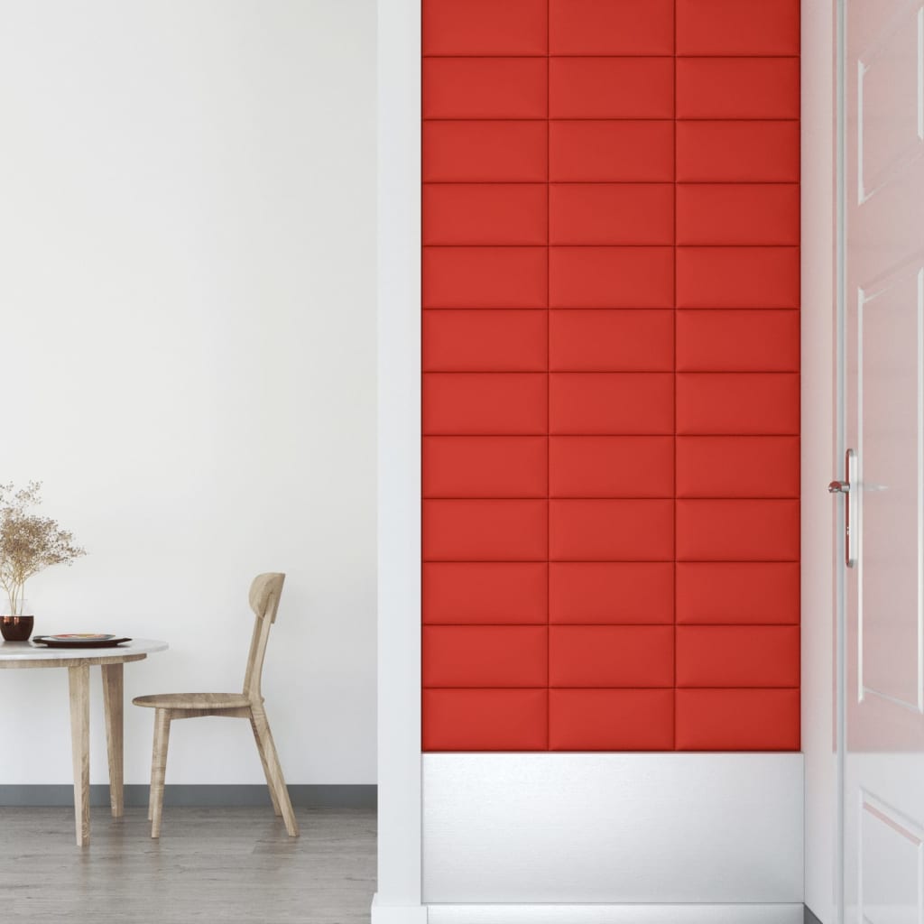 vidaXL Painel parede 12 pcs 30x15 cm couro artificial 0,54 m² vermelho