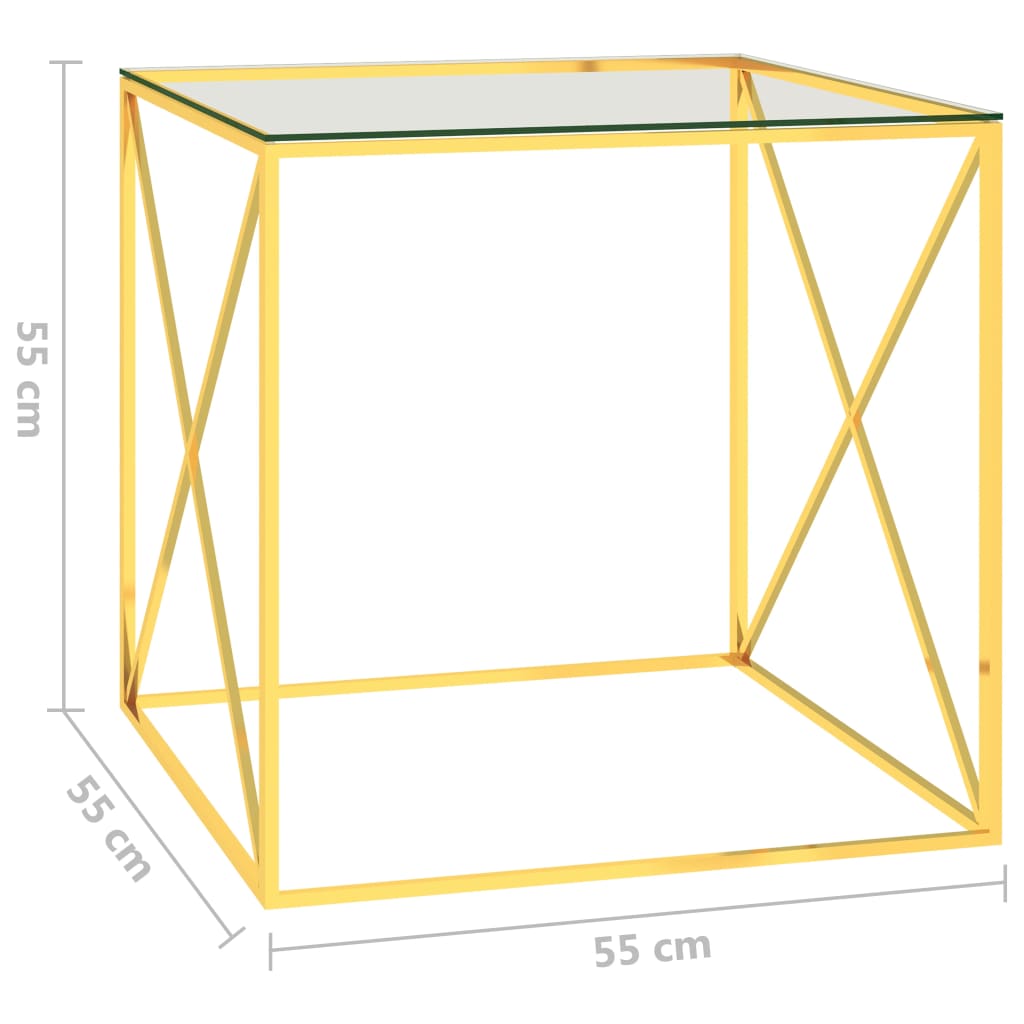 vidaXL Mesa de centro 55x55x55 cm aço inoxidável e vidro dourado