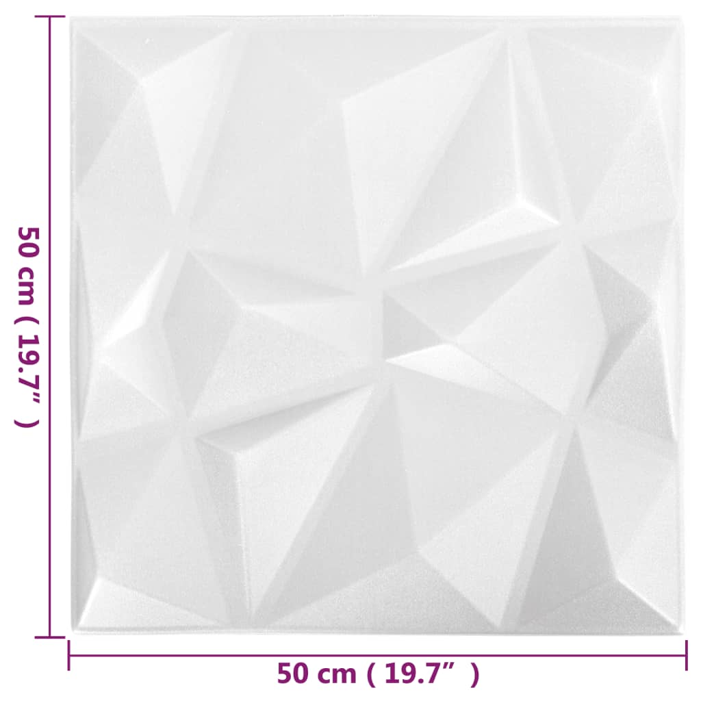 vidaXL Painéis de parede 3D 48 pcs 50x50 cm 12 m² branco diamante