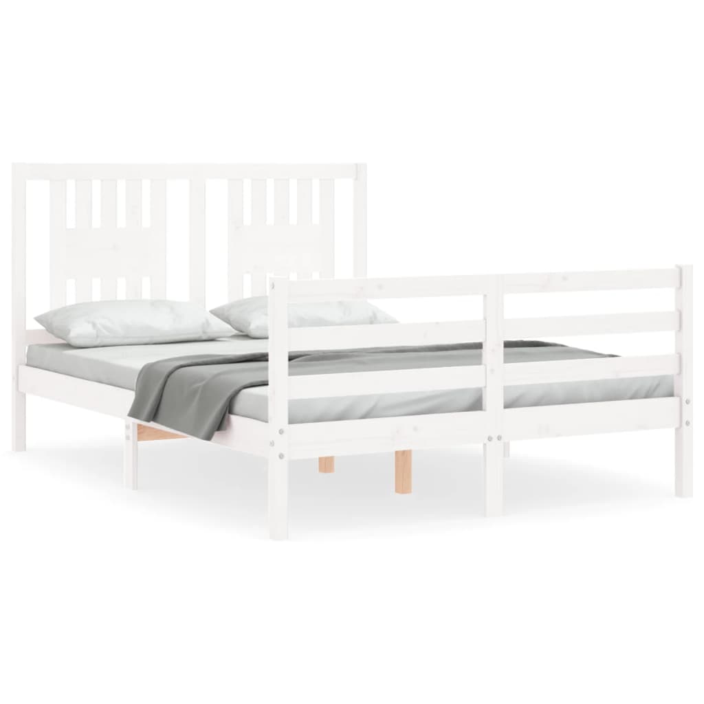 vidaXL Estrutura de cama de casal c/ cabeceira madeira maciça branco