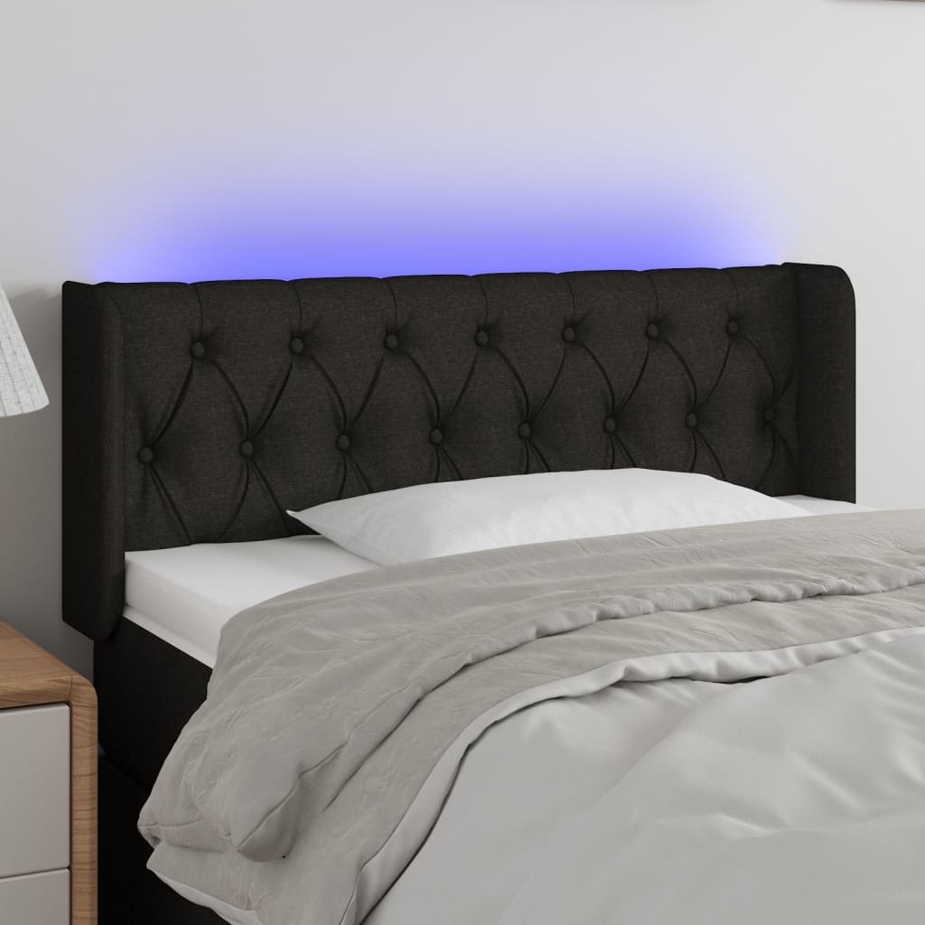 vidaXL Cabeceira de cama c/ luzes LED tecido 103x16x78/88 cm preto