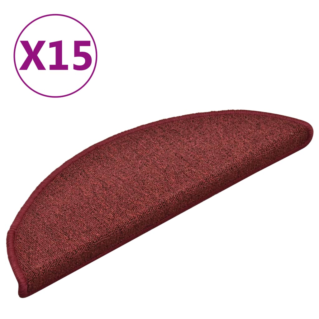 vidaXL Tapete/carpete para degraus 15 pcs 56x17x3 cm vermelho