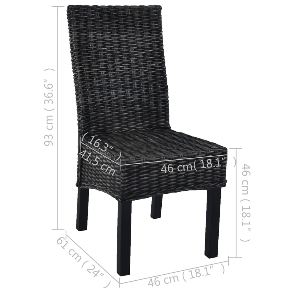vidaXL Cadeiras de jantar 2 pcs vime Kubu preto + madeira mangueira