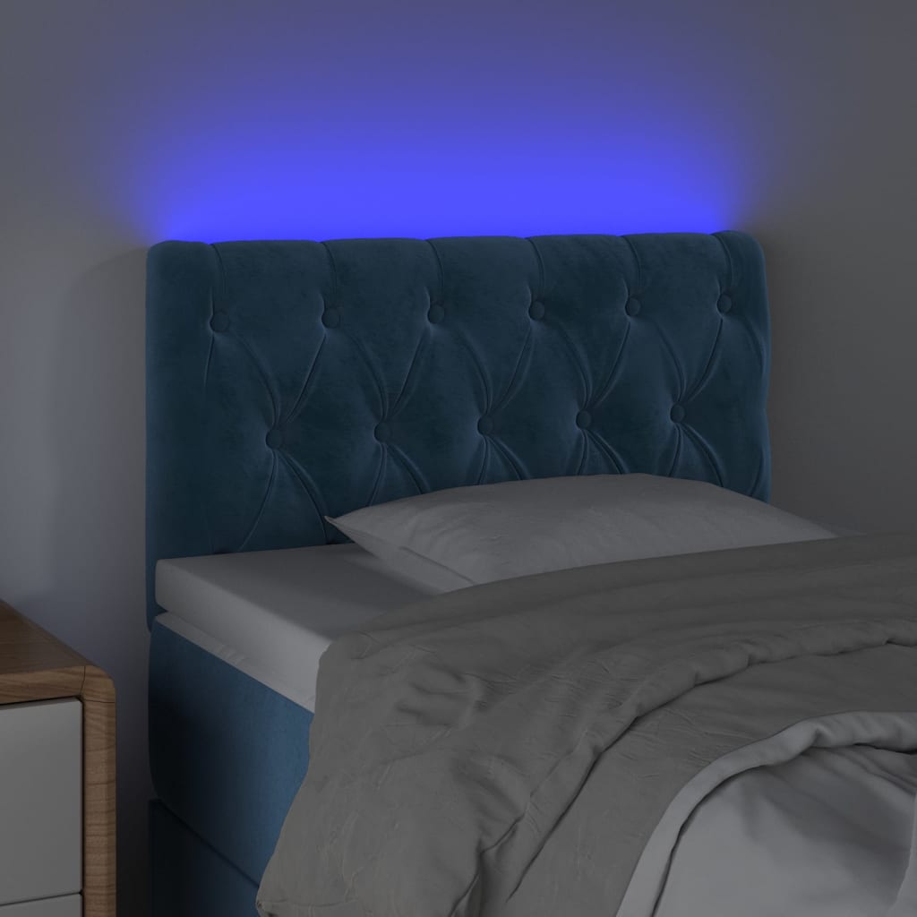 vidaXL Cabeceira de cama c/ luzes LED veludo 80x7x78/88 cm azul-escuro