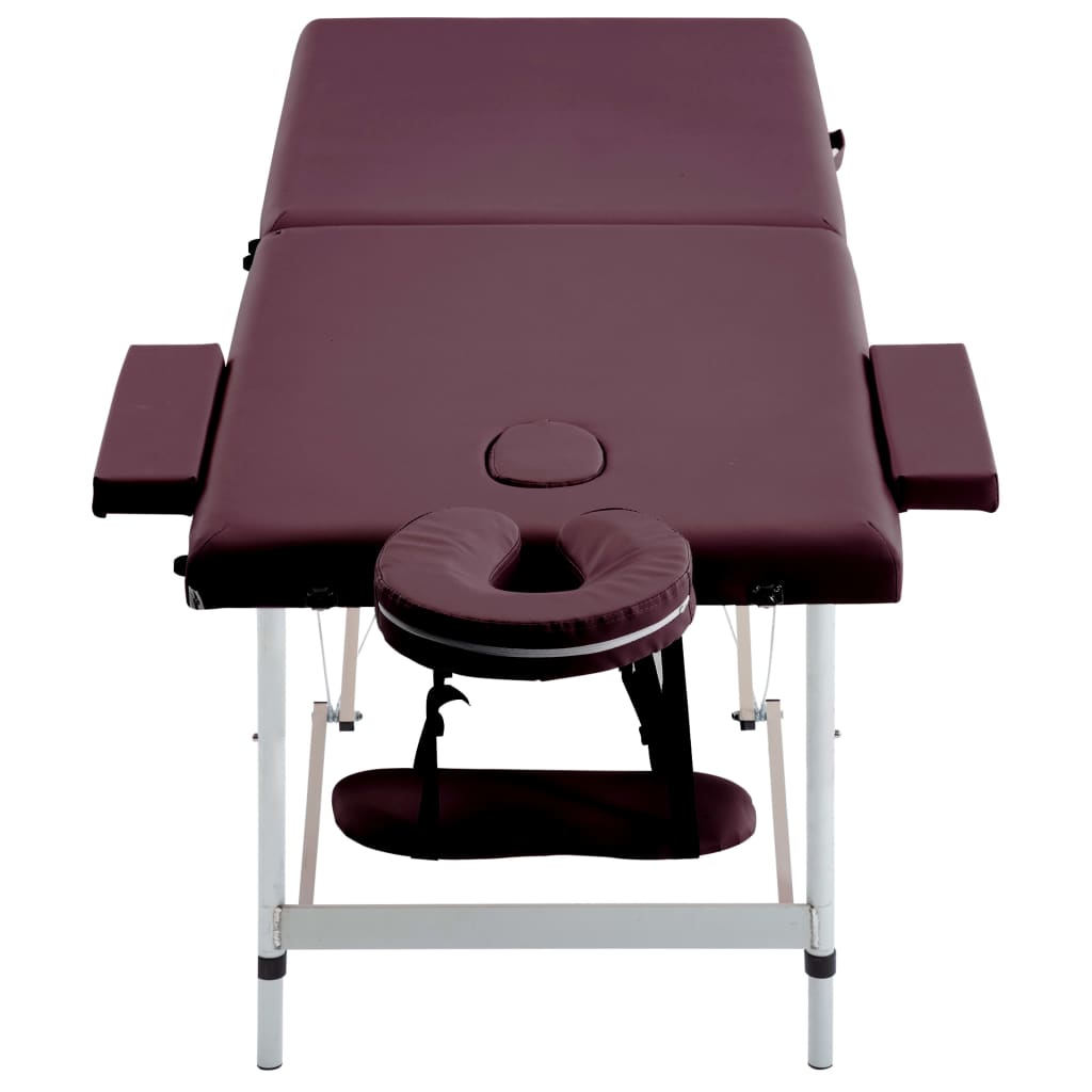 vidaXL Mesa de massagens dobrável 2 zonas alumínio roxo tinto