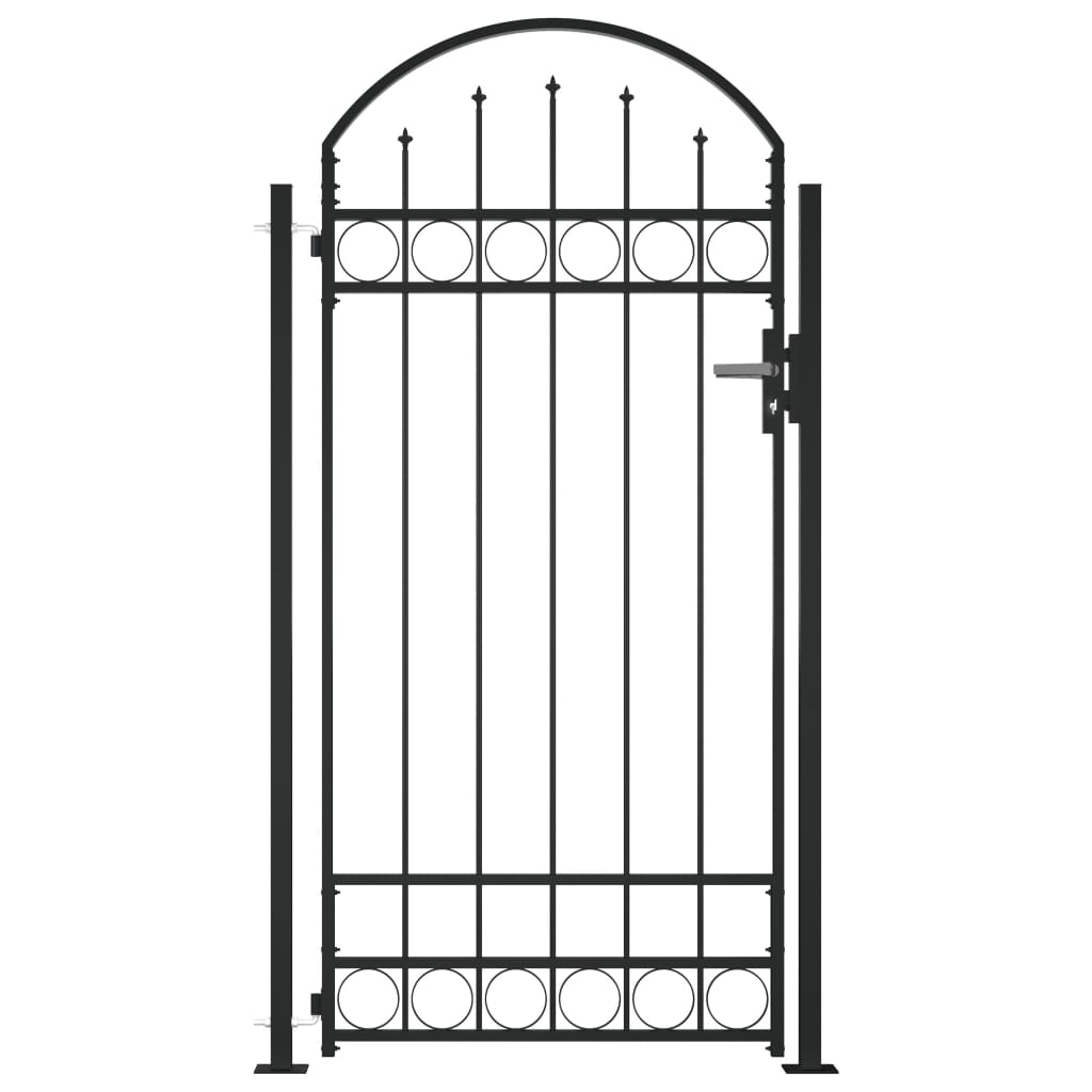 vidaXL Portão de cerca com topo arqueado e 2 postes 105x204 cm preto