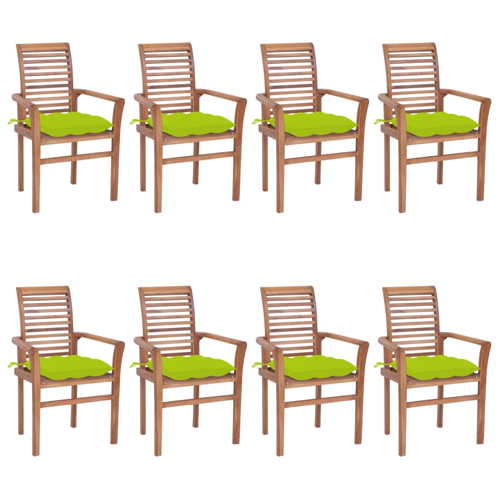 vidaXL Cadeiras jantar 8 pcs c/ almofadões verde brilhante teca maciça