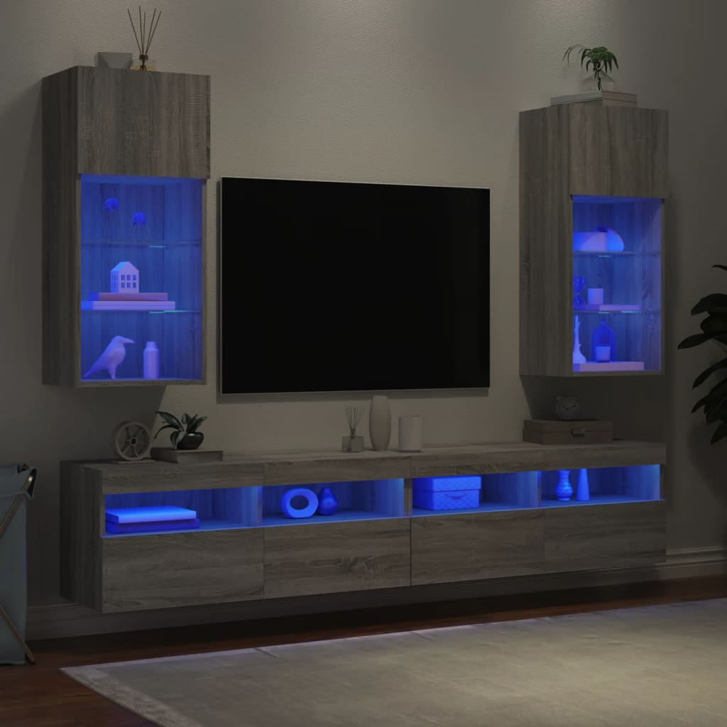 vidaXL Móveis de TV com luzes LED 2 pcs 40,5x30x90 cm cinzento sonoma