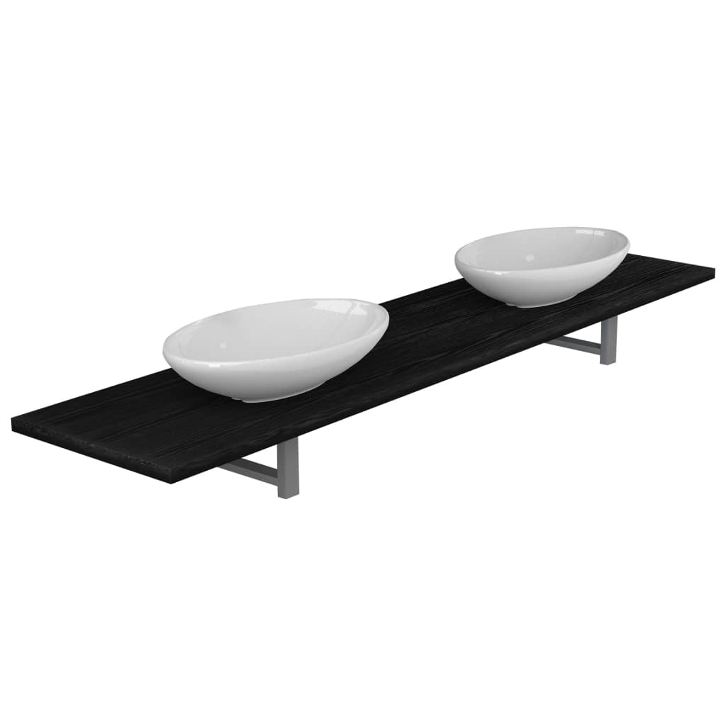 vidaXL Conjunto de móveis de casa banho 3 peças cerâmica preto