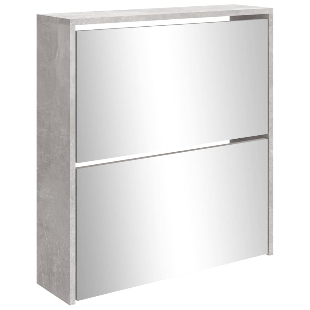 vidaXL Sapateira c/ espelho 2 divisórias 63x17x67 cm cinza cimento