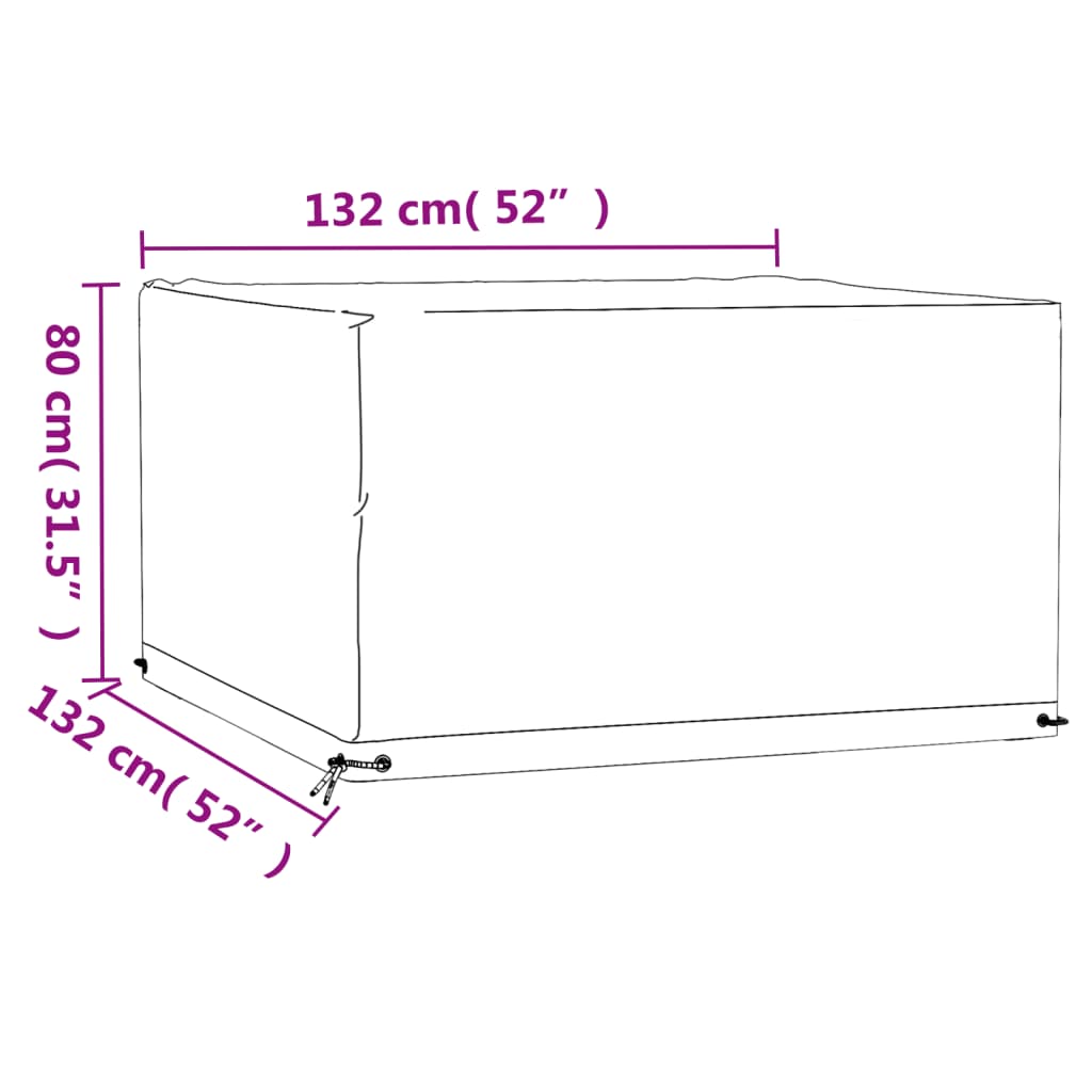 vidaXL Capa para mobília de jardim 8 ilhós 132x132x80 cm quadrado