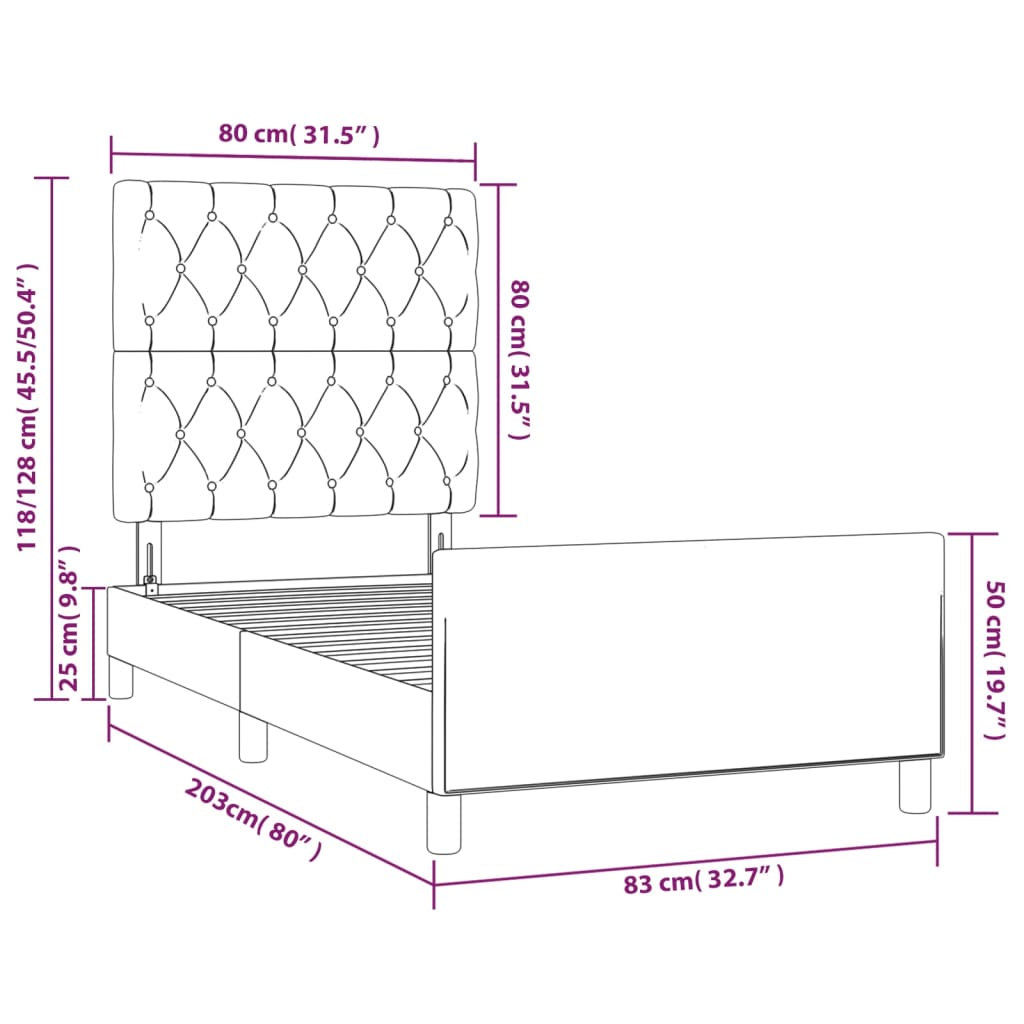 vidaXL Estrutura de cama c/ cabeceira 80x200 cm veludo preto