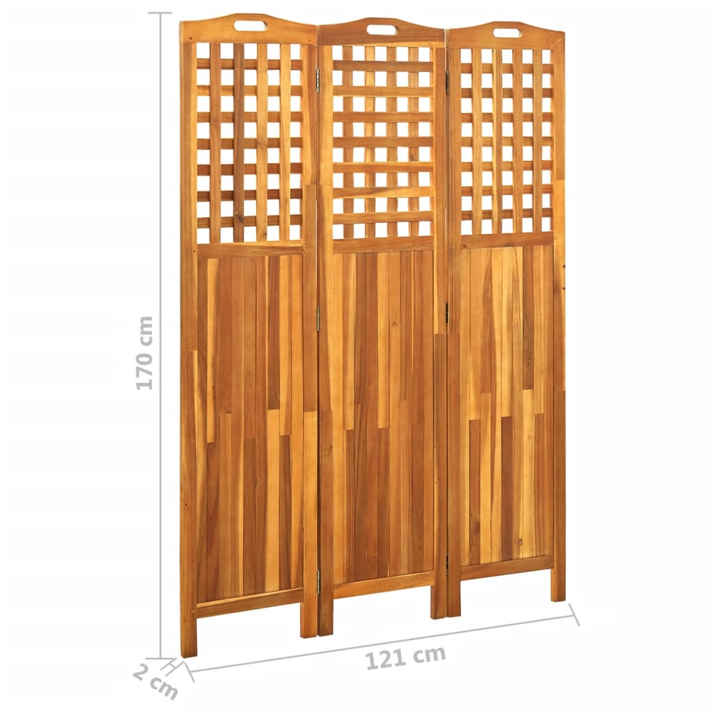 vidaXL Biombo com 3 painéis 121x2x170 cm madeira de acácia maciça