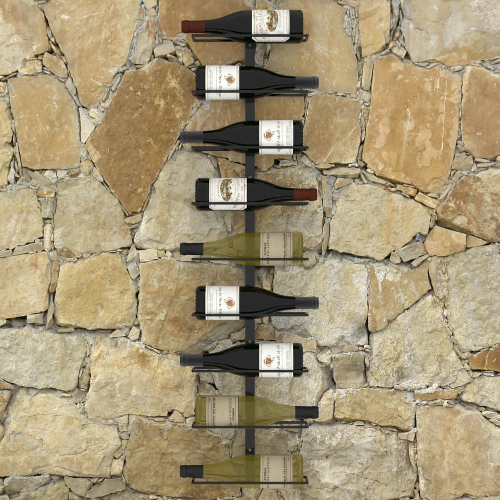 vidaXL Garrafeira de parede para 9 garrafas ferro preto