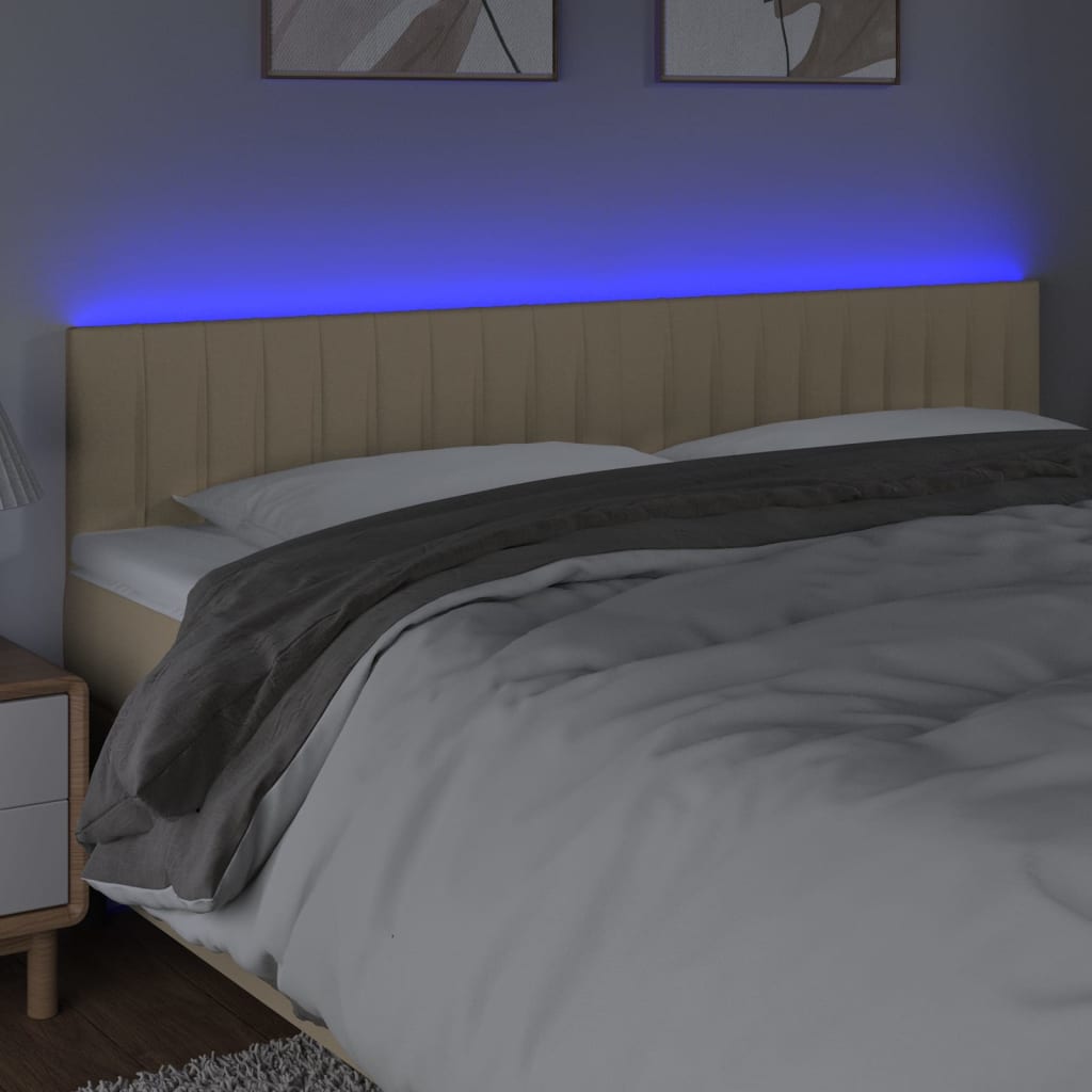 vidaXL Cabeceira de cama c/ luzes LED tecido 160x5x78/88 cm cor creme