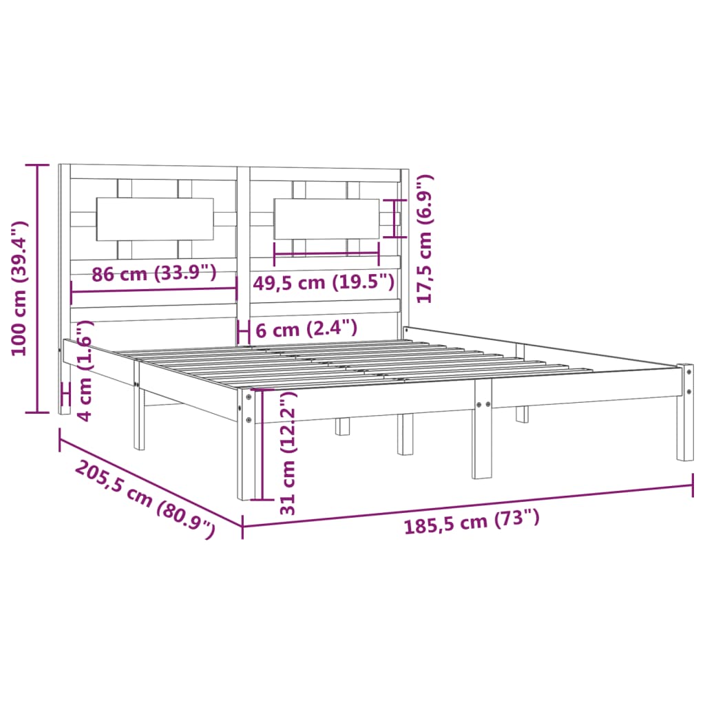 vidaXL Estrutura de cama super king 180x200 cm pinho maciço preto