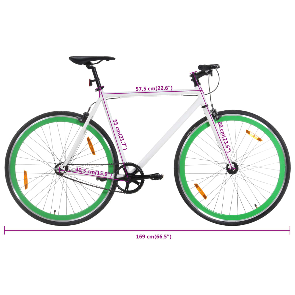 vidaXL Bicicleta de mudanças fixas 700c 55 cm branco e verde