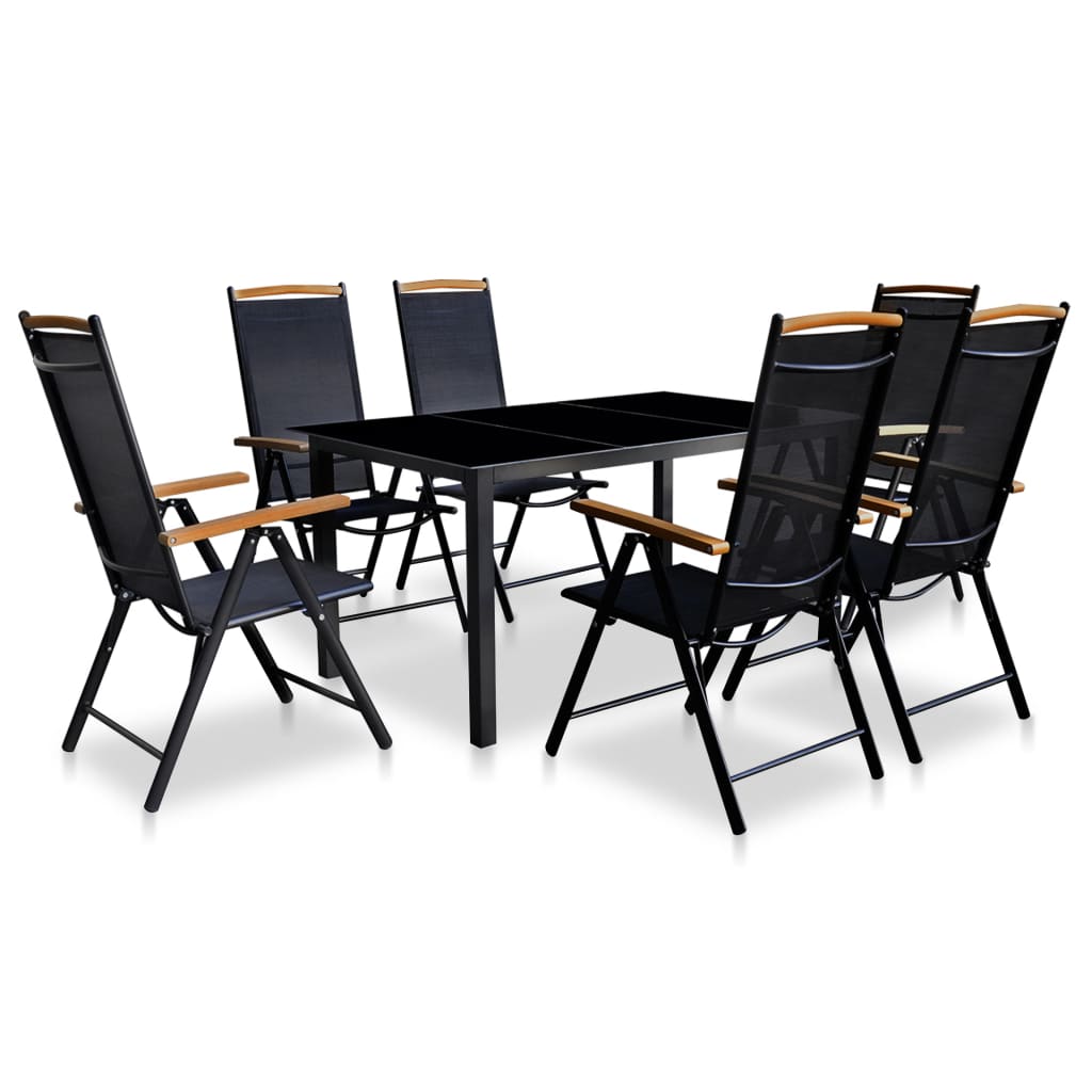 vidaXL 7 pcs conjunto jantar exterior c/ cadeiras dobráveis al. preto